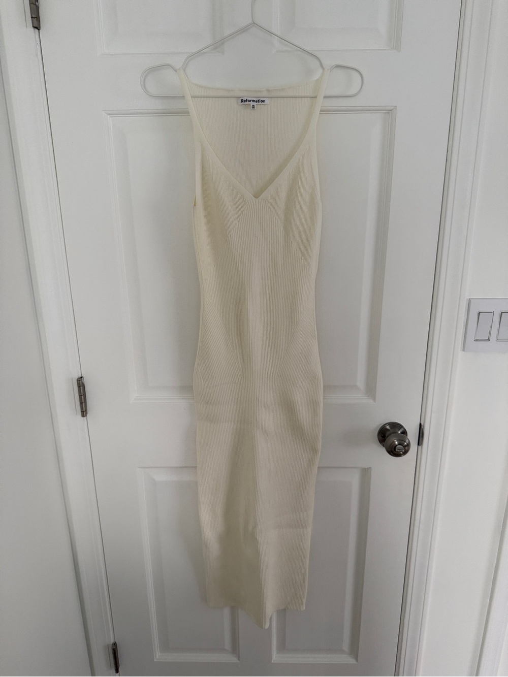 Reformation Cream Ribbed V-Neck Dress - Picture 1 of 3